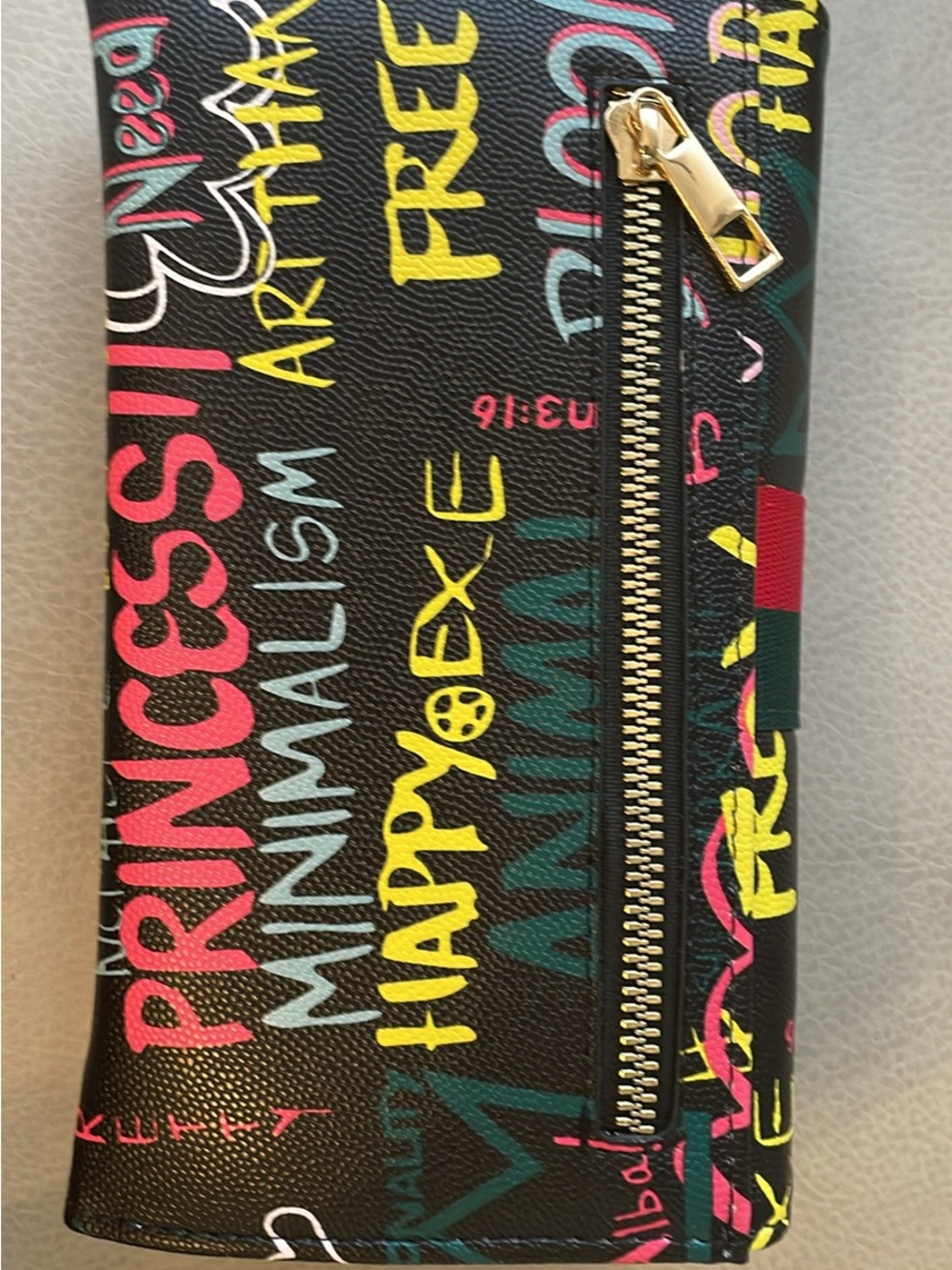 Alba Graffiti Wallet Black with Pink, Yellow, Teal and Red Accents